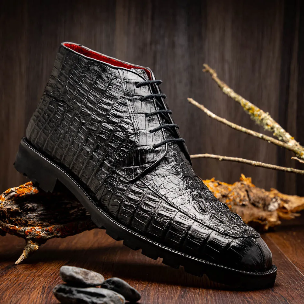 Marco Di Milano Martinelli Black Caiman Crocodile Ankle Boots