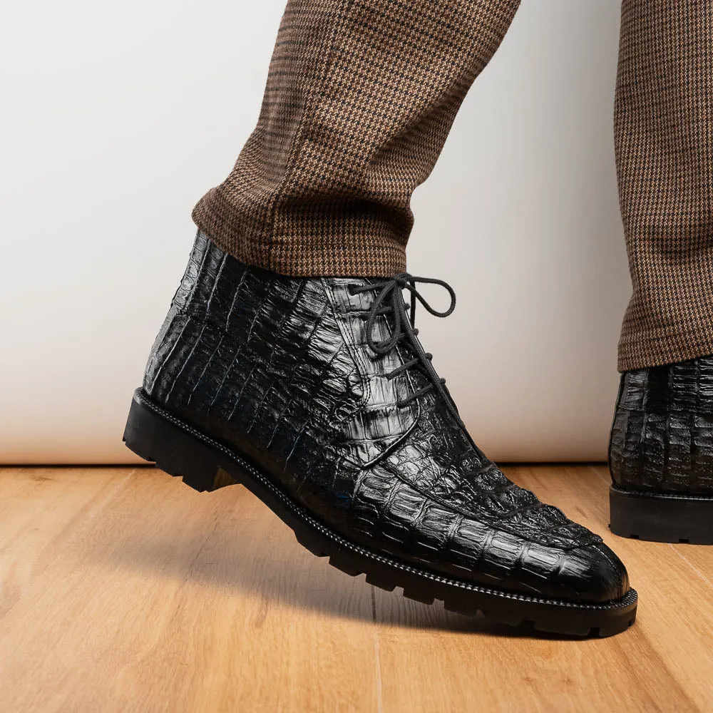Marco Di Milano Martinelli Black Caiman Crocodile Ankle Boots