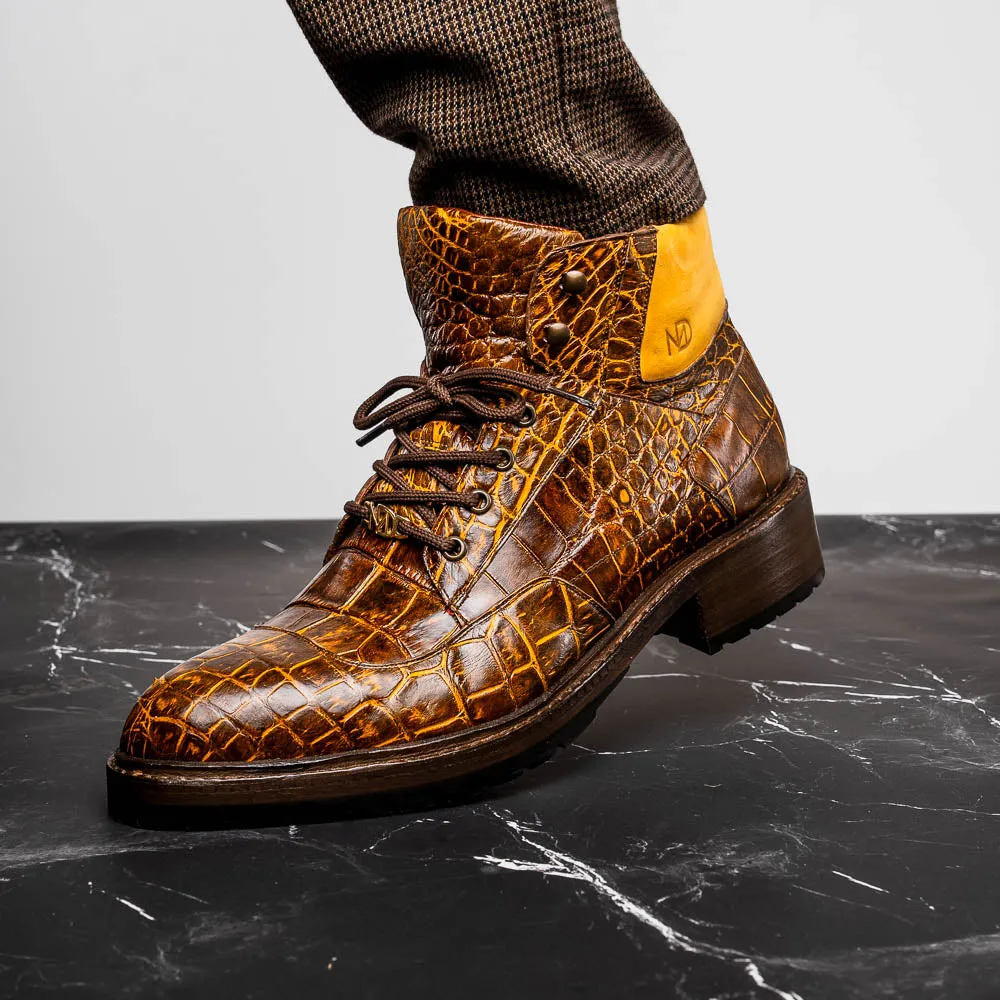 Marco Di Milano Potenza Mustard/Brown Alligator Boot