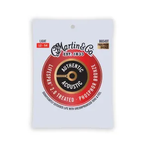 Martin MA540T Authentic Acoustic Lifespan 2.0 Treated 92/8 Ph. Bronze Guitar Strings - Light 12-54