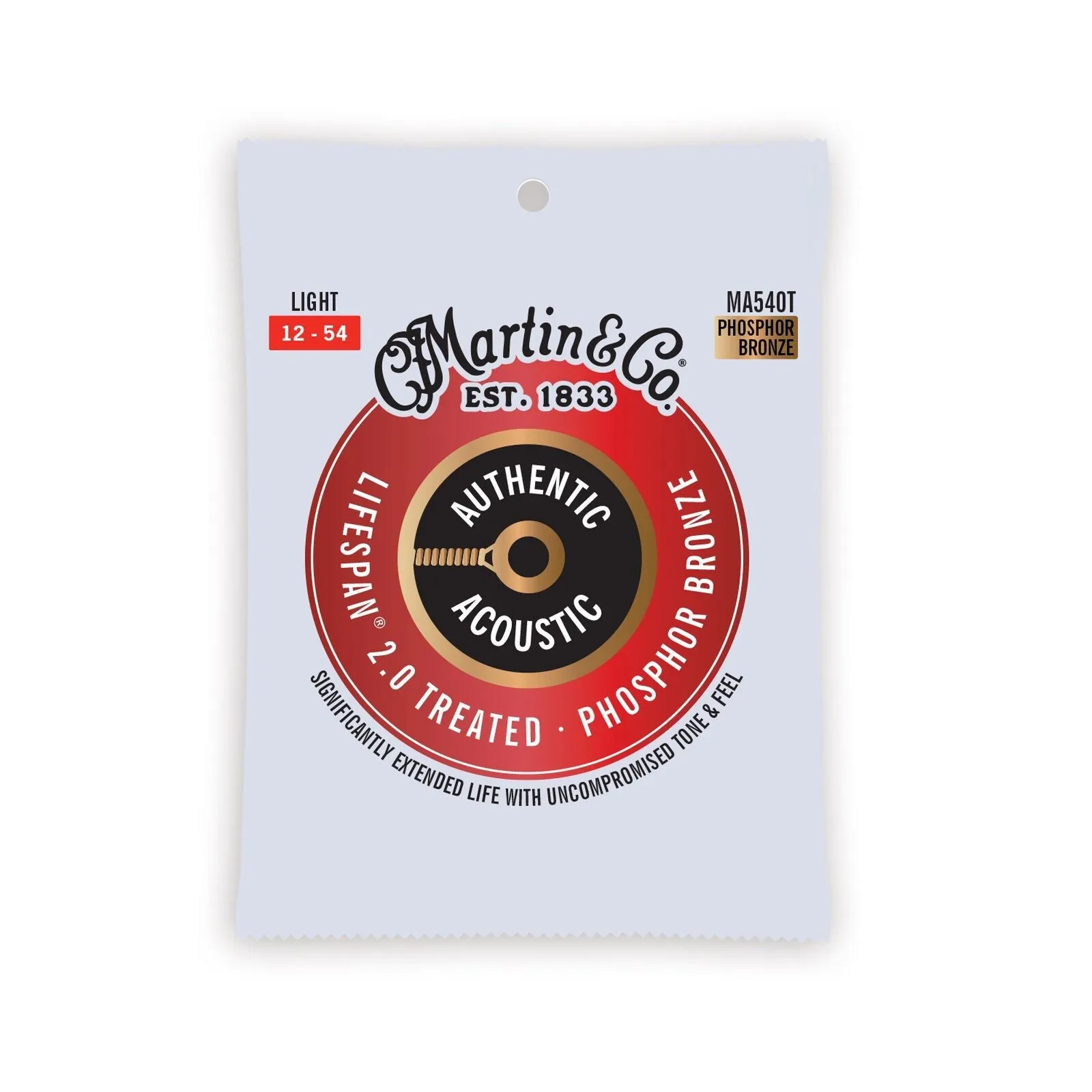 Martin MA540T Authentic Acoustic Lifespan 2.0 Treated 92/8 Ph. Bronze Guitar Strings - Light 12-54