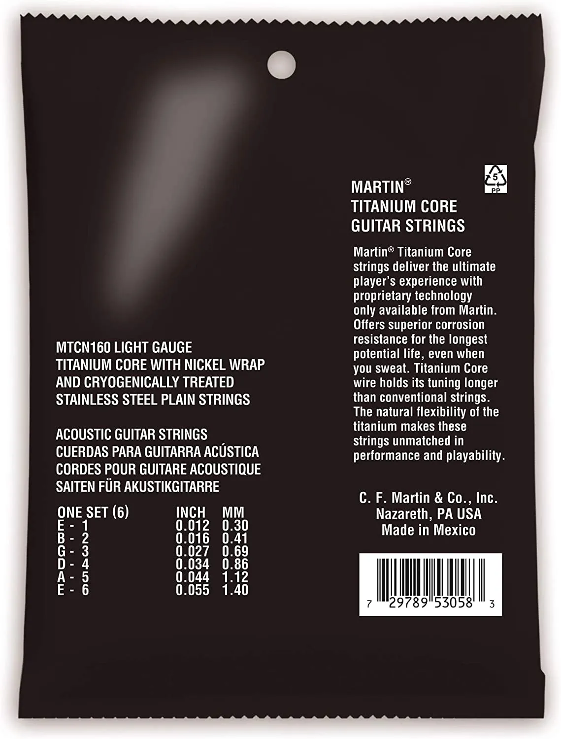 MARTIN MTCN160 LIGHT 12-55 TITANIUM CORE GUITAR STRINGS
