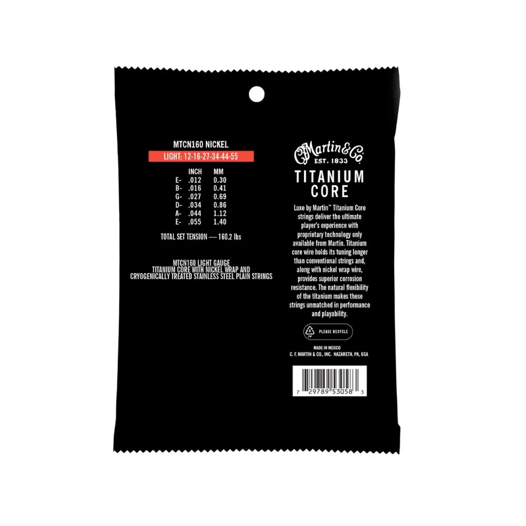 Martin MTCN160 - Titanium Core Strings - Light Tension 12-55 Guitar Strings