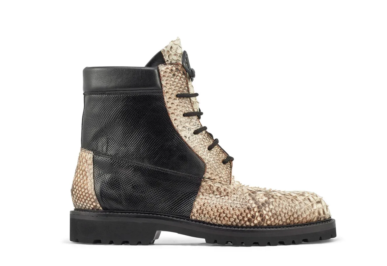 Mauri- "4949/1" Black/Natural Python Combat Boots