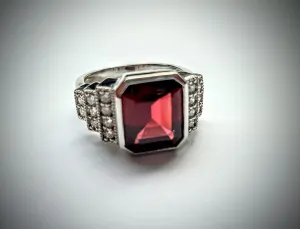 Men's 14K White Gold Garnet and Diamond Ring