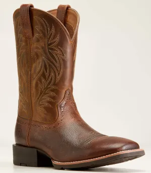 Men's Ariat Sport Fiddle Brown, Pull On Western, Square Soft Toe Boot