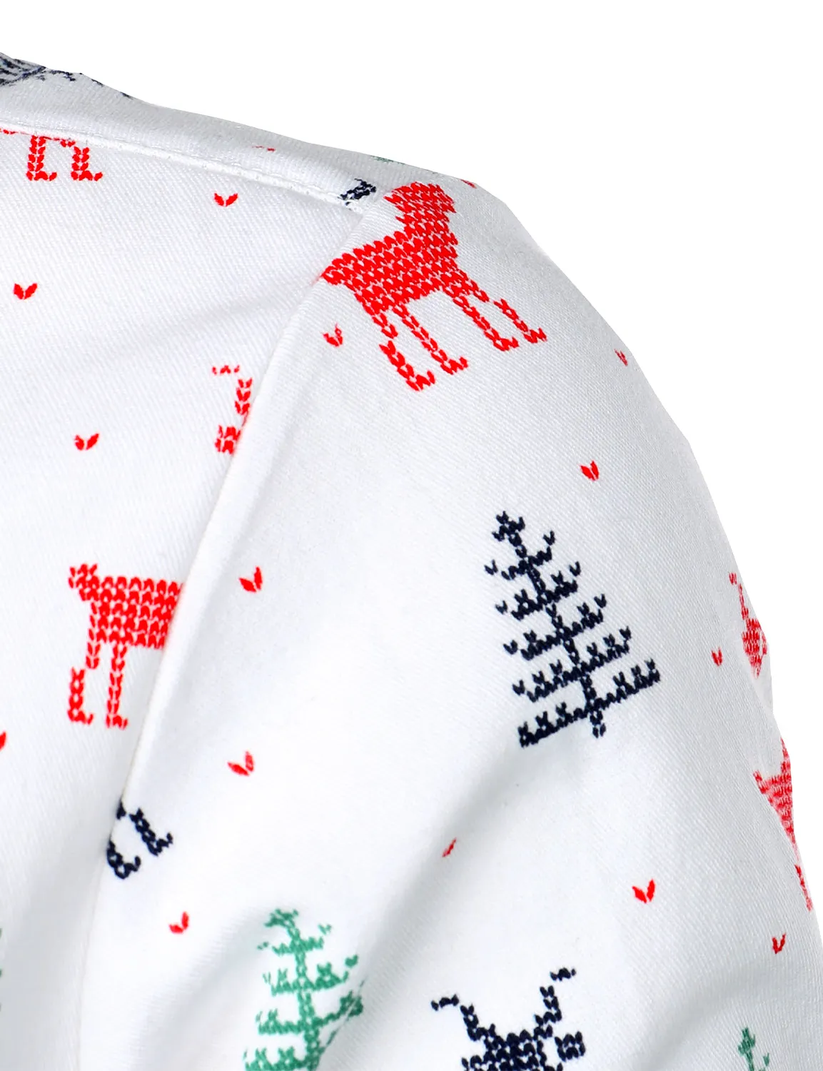 Men's Christmas Tree Elk Print Breathable White Long Sleeve Shirt
