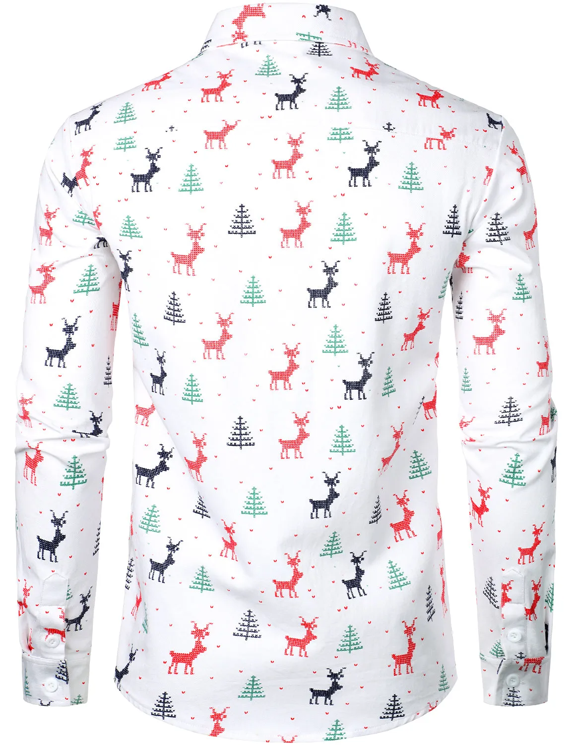 Men's Christmas Tree Elk Print Breathable White Long Sleeve Shirt