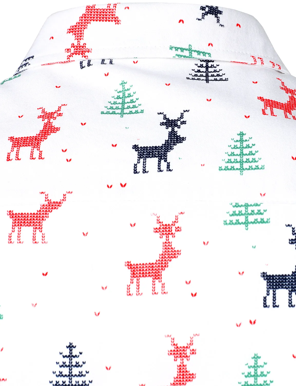 Men's Christmas Tree Elk Print Breathable White Long Sleeve Shirt