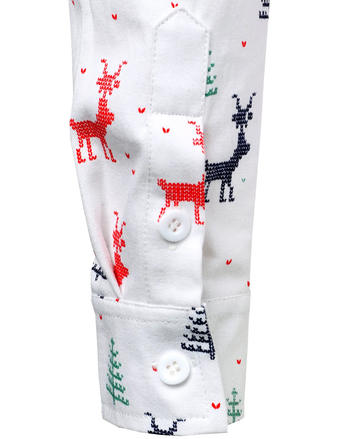 Men's Christmas Tree Elk Print Breathable White Long Sleeve Shirt