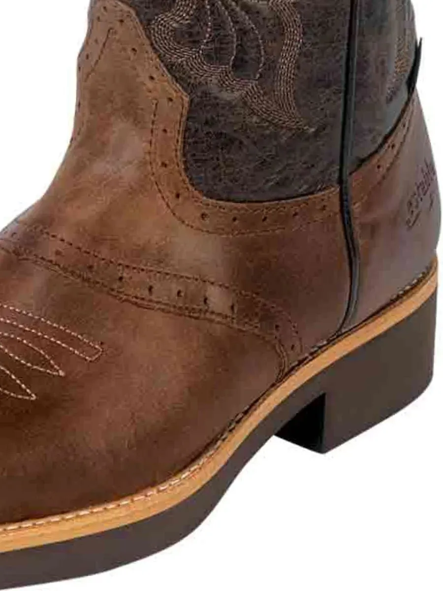 Men's Genuine Leather Pull-On Soft Toe Western Work Boots 'Stable' Coffee 33557