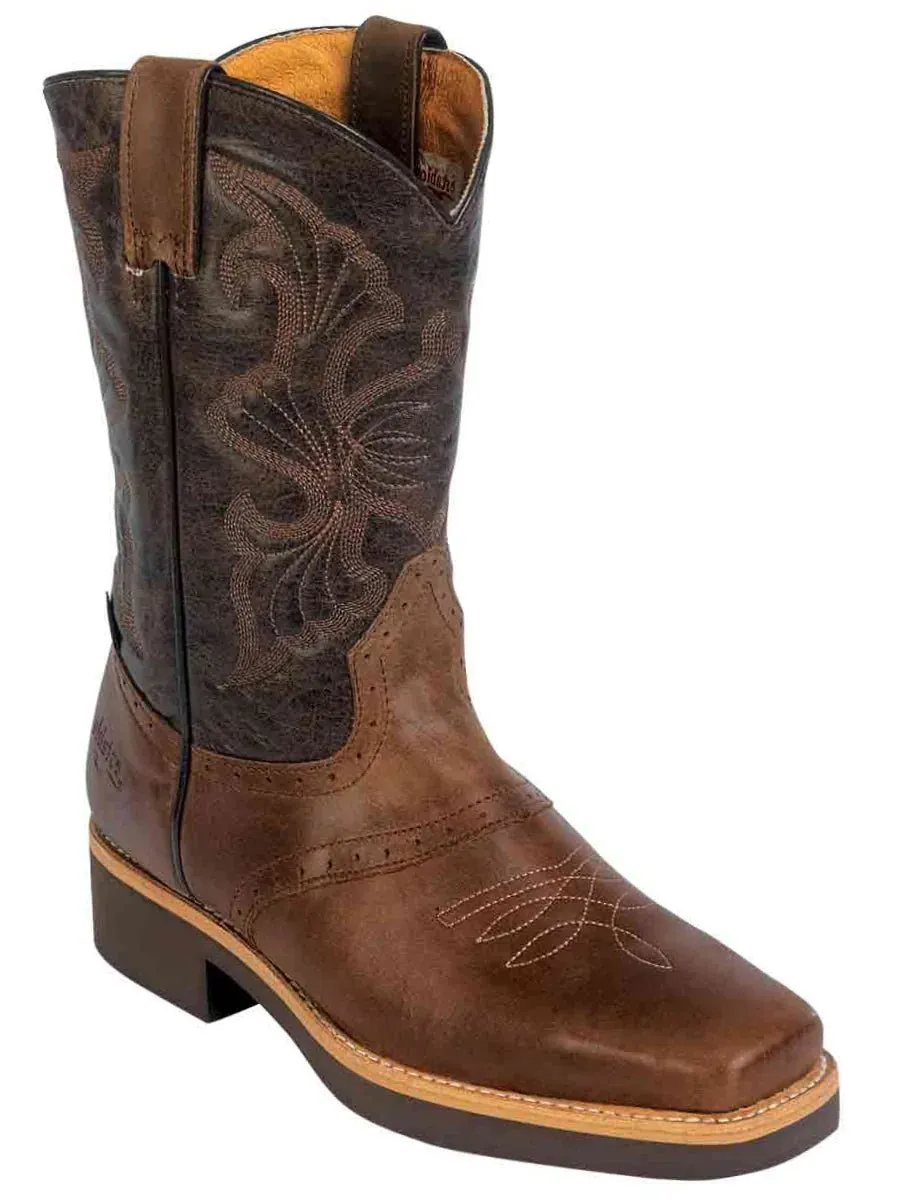 Men's Genuine Leather Pull-On Soft Toe Western Work Boots 'Stable' Coffee 33557