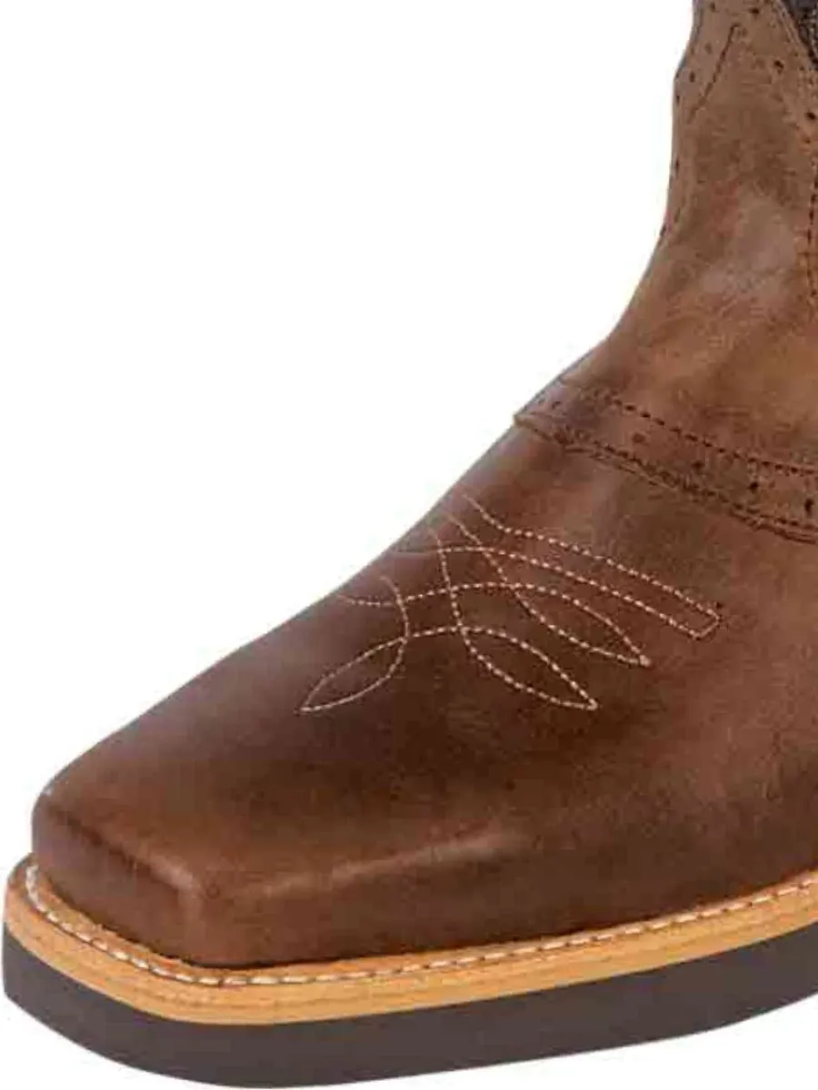 Men's Genuine Leather Pull-On Soft Toe Western Work Boots 'Stable' Coffee 33557