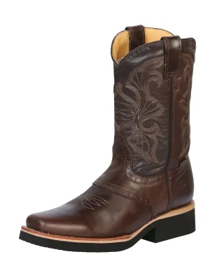 Men's Genuine Leather Pull-On Soft Toe Western Work Boots 'Stable' Coffee 33557