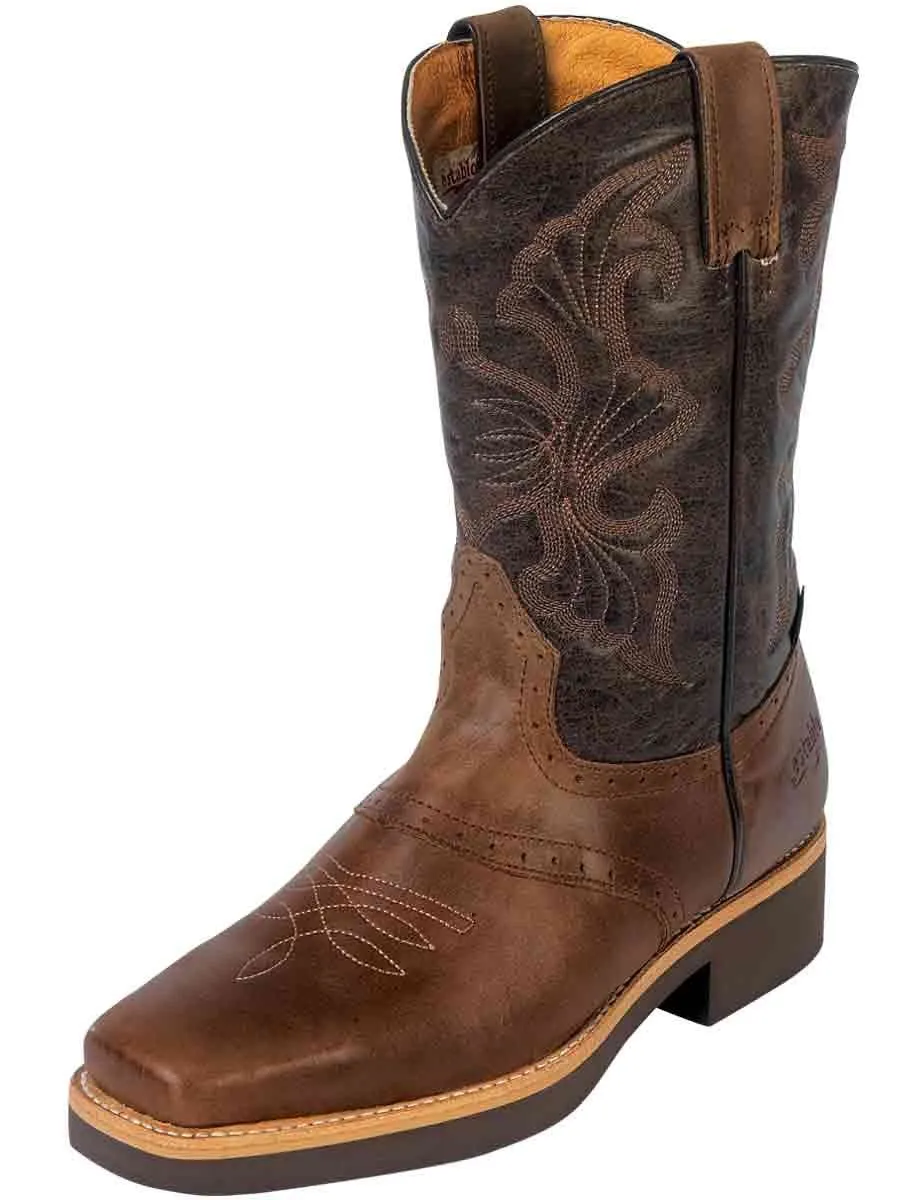 Men's Genuine Leather Pull-On Soft Toe Western Work Boots 'Stable' Coffee 33557