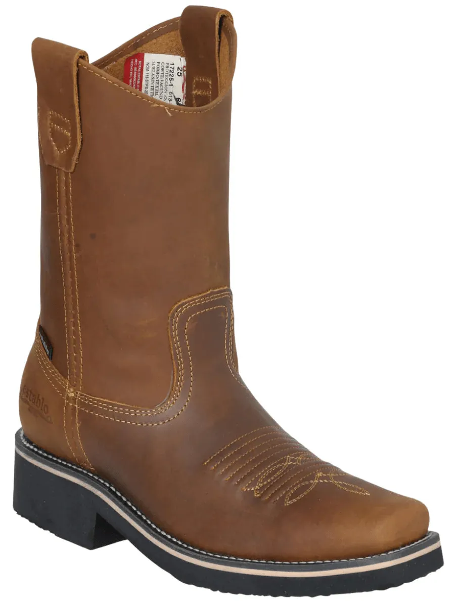 Men's Genuine Leather Soft Toe Pull-On Tube Rodeo Work Boots 'Stable' Mango 41530