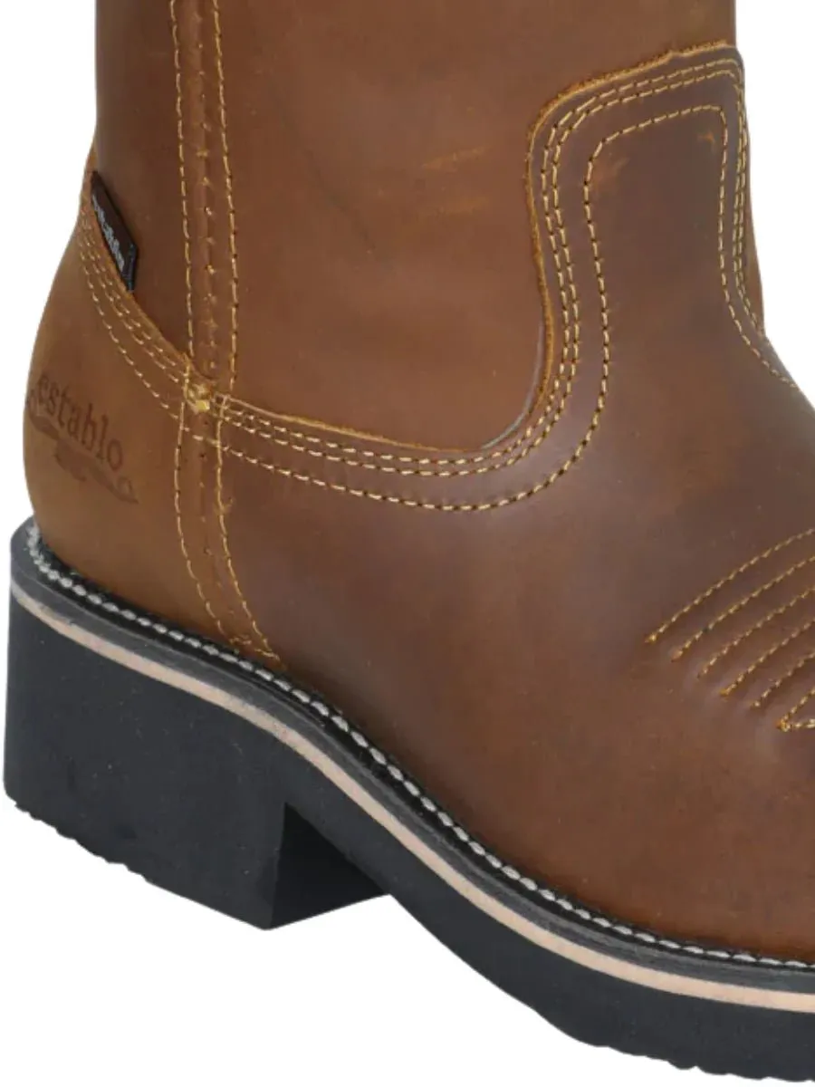 Men's Genuine Leather Soft Toe Pull-On Tube Rodeo Work Boots 'Stable' Mango 41530