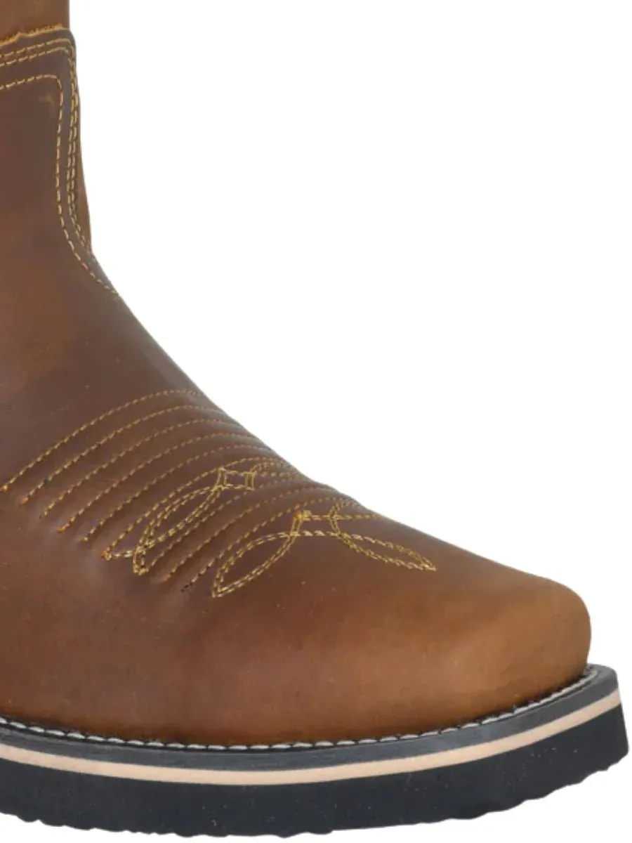 Men's Genuine Leather Soft Toe Pull-On Tube Rodeo Work Boots 'Stable' Mango 41530