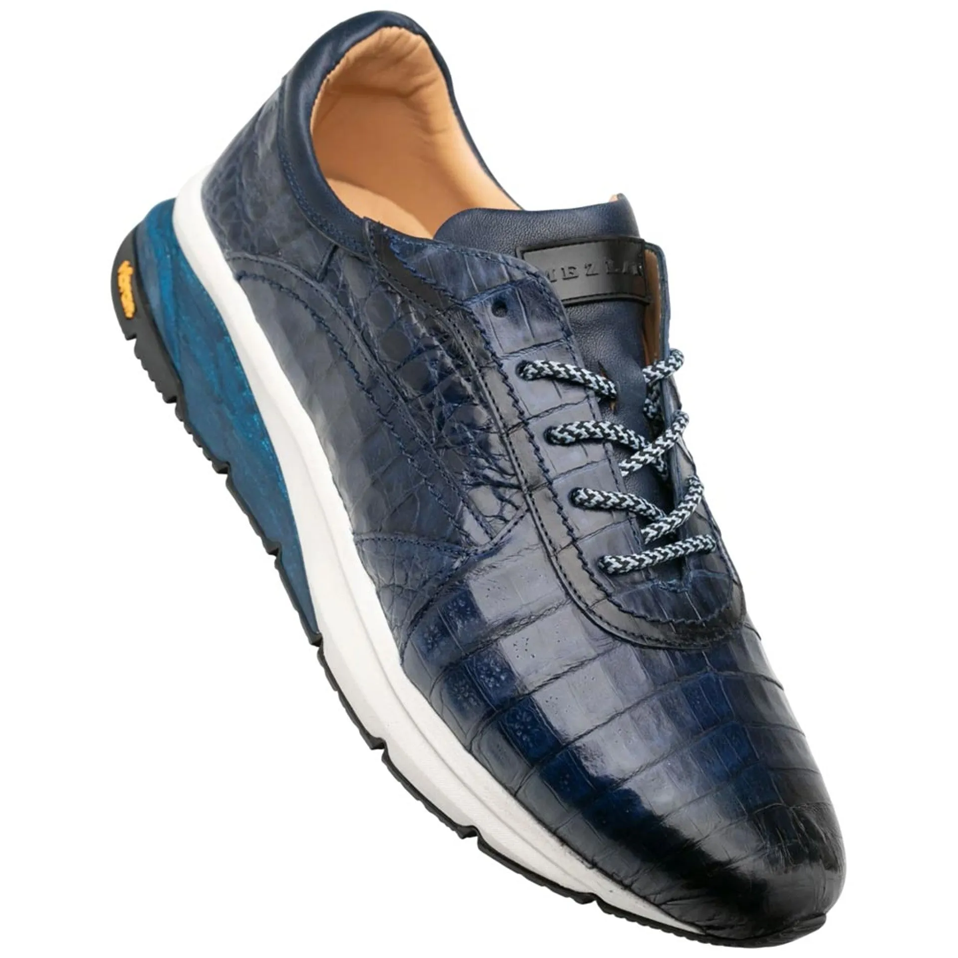 Men's Quevedo Jean/Blue Genuine Crocodile Exotic Sneaker By Mezlan Made In Spain Brand
