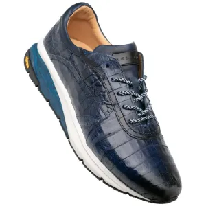 Men's Quevedo Jean/Blue Genuine Crocodile Exotic Sneaker By Mezlan Made In Spain Brand