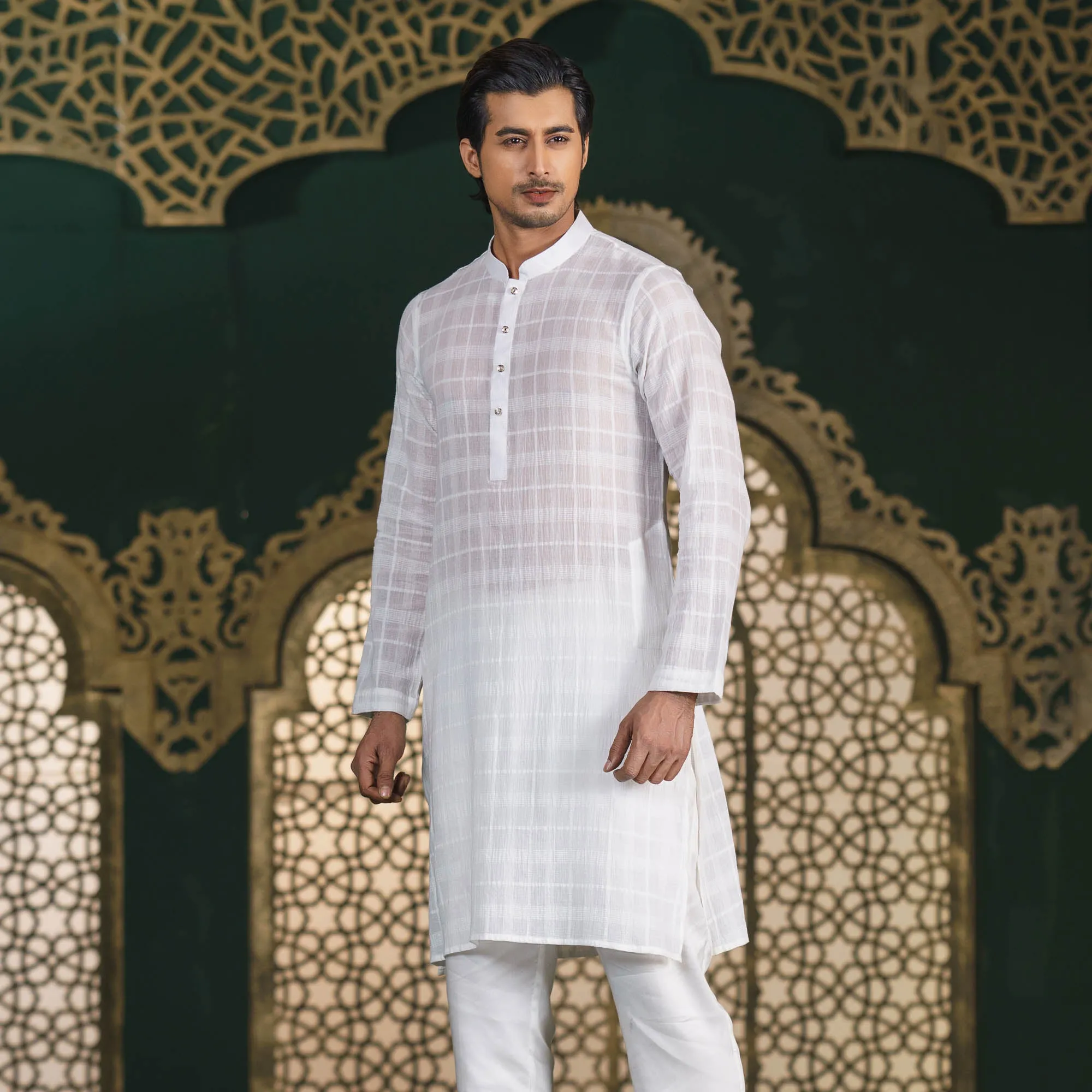 Mens White Shank Button Panjabi