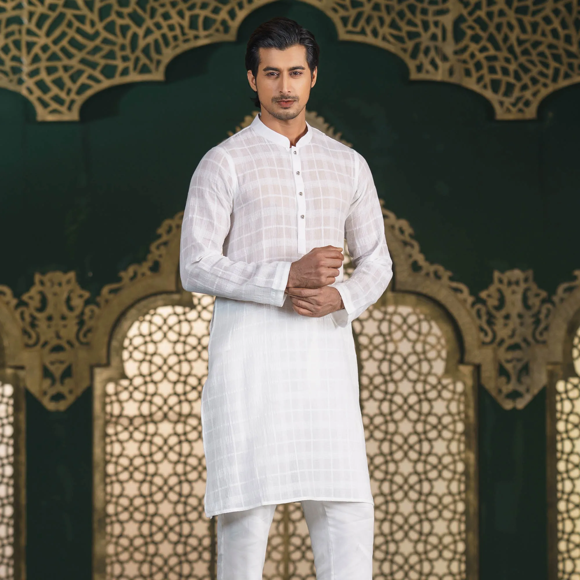 Mens White Shank Button Panjabi