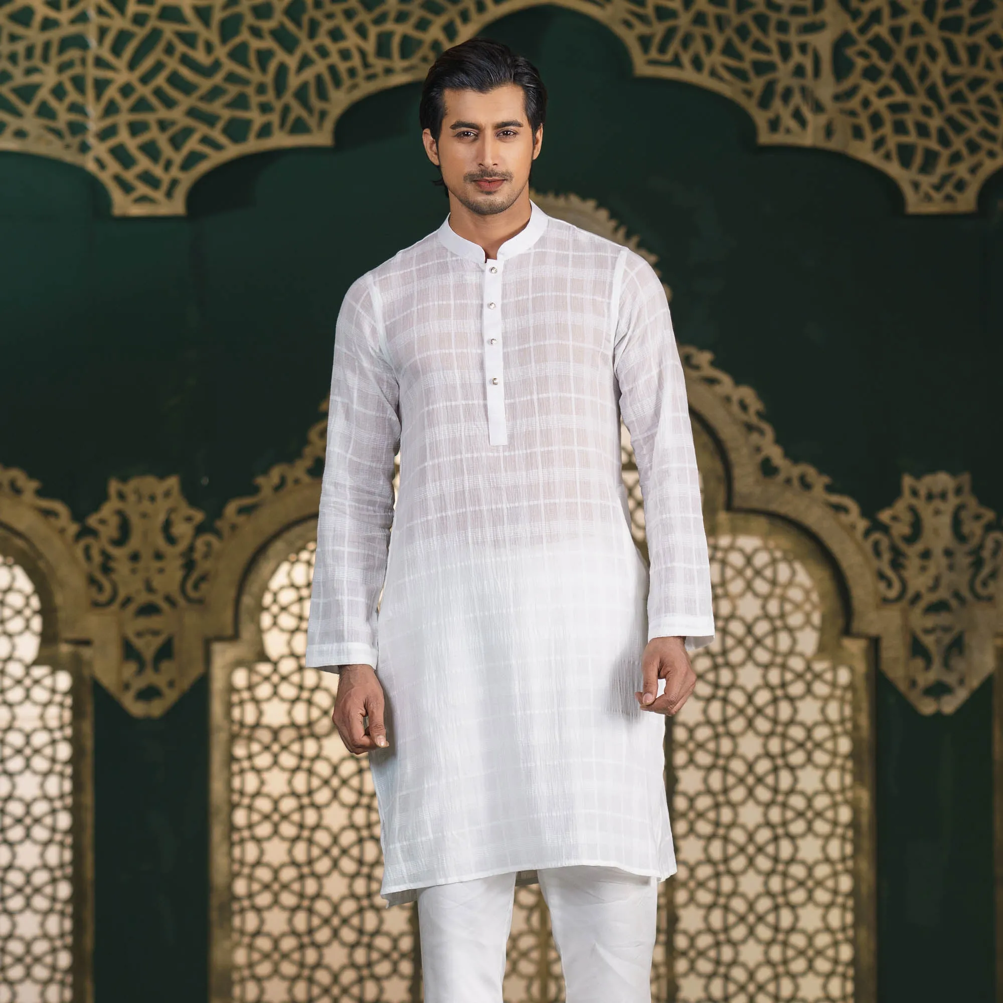 Mens White Shank Button Panjabi
