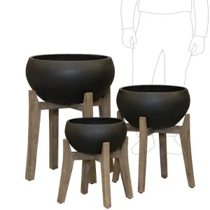 MetroLite Low Bowl on Timber Stand - Blackstone