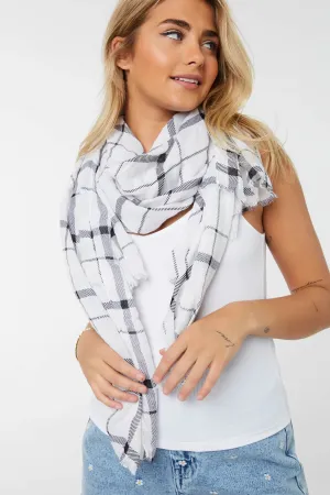 NEW Ardene Plaid Lightweight Scarf, White Black