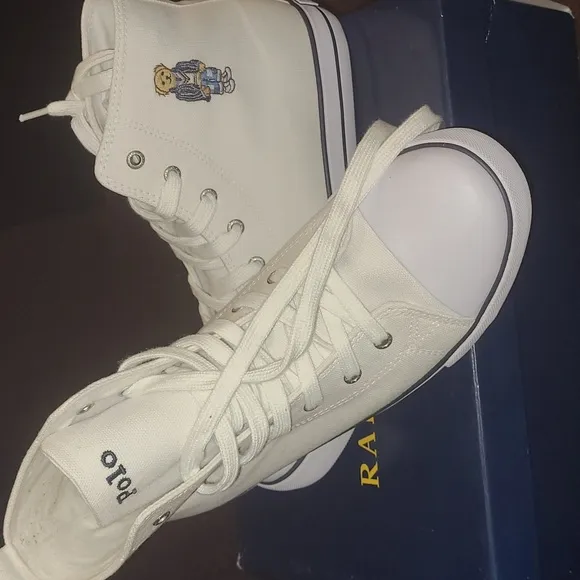 New Polo Bear by Ralph Lauren canvas high top size  6.5jr=8wn