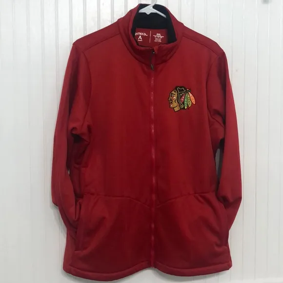 NHL Blackhawks Wms ANTIGUA MicroSuedeBacked Lightweight Scuba JACKET PocketsNWOT