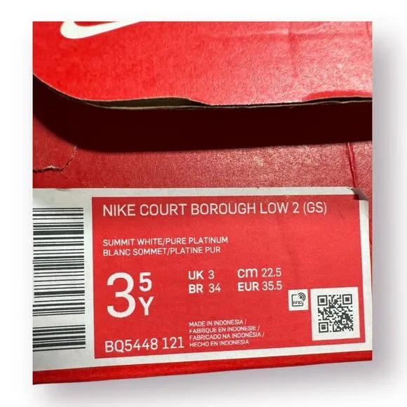 Nike Court Borough Low 2 (GS)‎ White/Navy Sz 3.5Y BQ5448 107