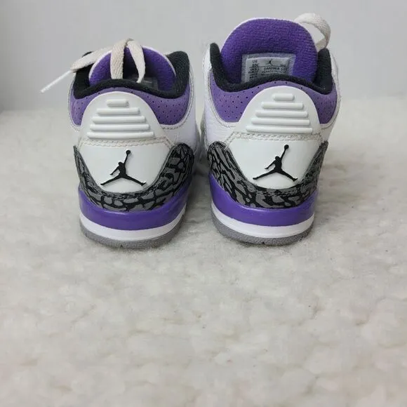 Nike JORDAN 3 Retro Size 10C Dark Iris PS Sneakers DM0966105 White Gray Purple