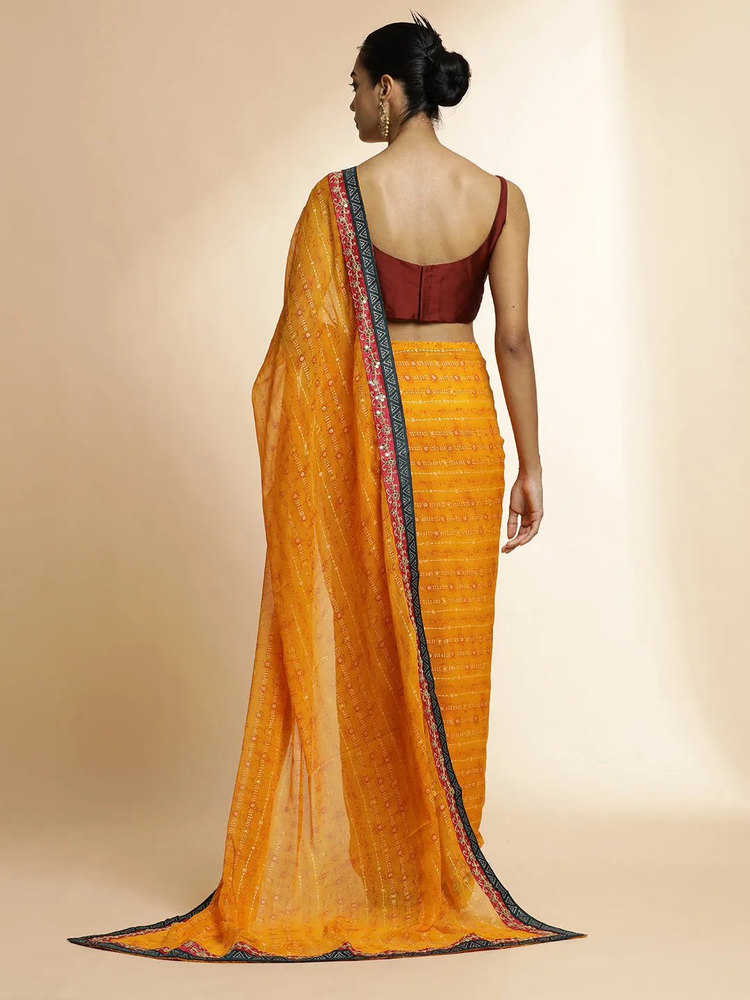 Orange  Printed Lightweight Georgette Saree