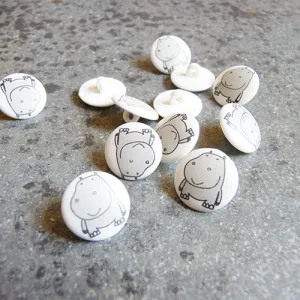 Plastic Hippo Button - Gray on White