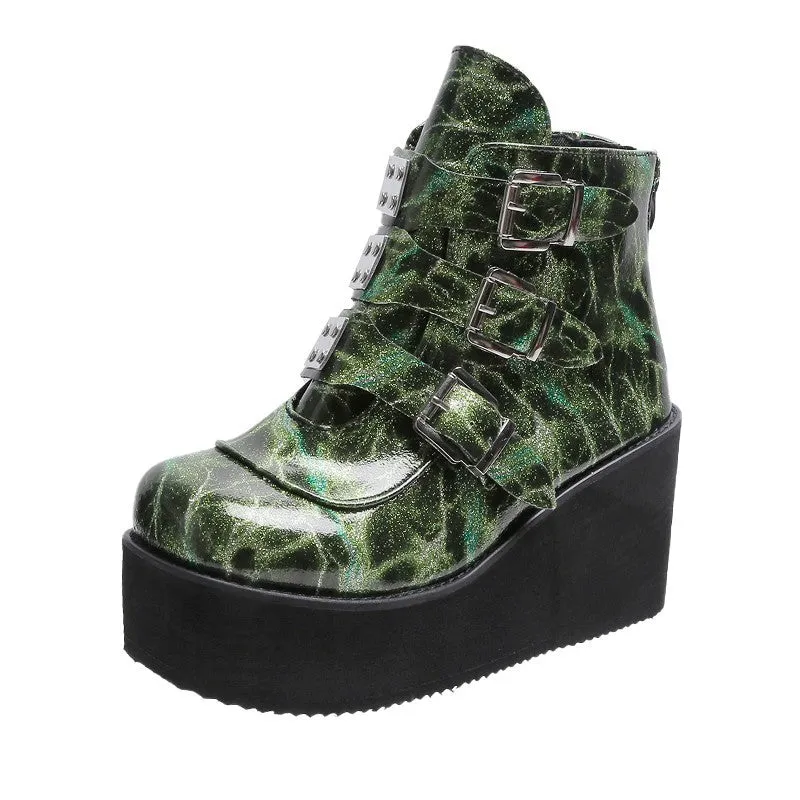 Platform High Heel Martin Boots Women's Belt Buckle Muffin Boots