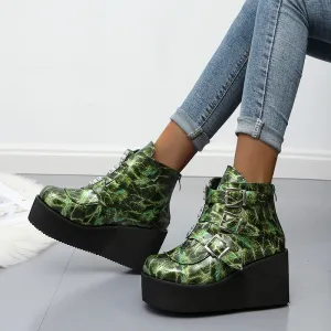 Platform High Heel Martin Boots Women's Belt Buckle Muffin Boots