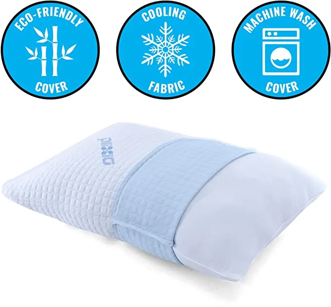 Plixio Bamboo Shredded Memory Foam Bed Pillow for Sleeping - Hotel Quality Hypoallergenic Firm Cooling Gel Pillow (QueenSize)