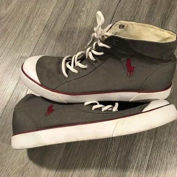 Polo Ralph Lauren Gray Canvas Insignia High Top Sneakers size 10