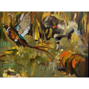 "On Point-GSP & Pheasant" Painting by Dirk Walker