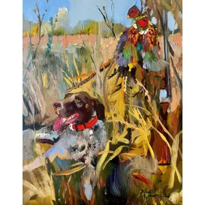 "Well Deserved Rest- GSP & Pheasants" Painting by Dirk Walker
