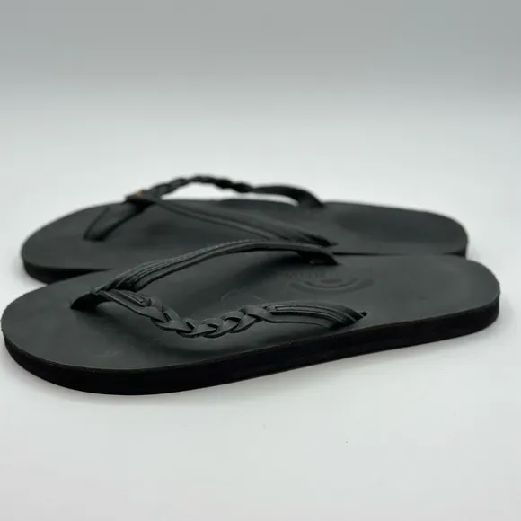Rainbow 'Flirty' Braided Leather Flip Flop Black XL (8.5-9.5)