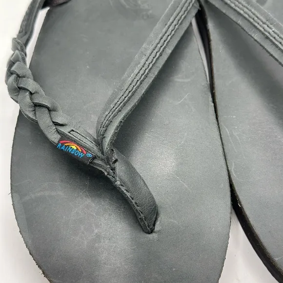 Rainbow 'Flirty' Braided Leather Flip Flop Black XL (8.5-9.5)