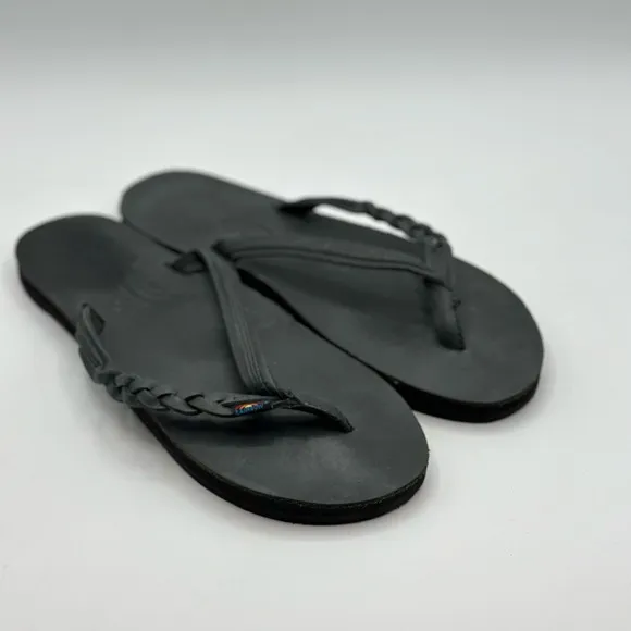 Rainbow 'Flirty' Braided Leather Flip Flop Black XL (8.5-9.5)