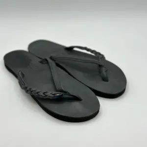 Rainbow 'Flirty' Braided Leather Flip Flop Black XL (8.5-9.5)