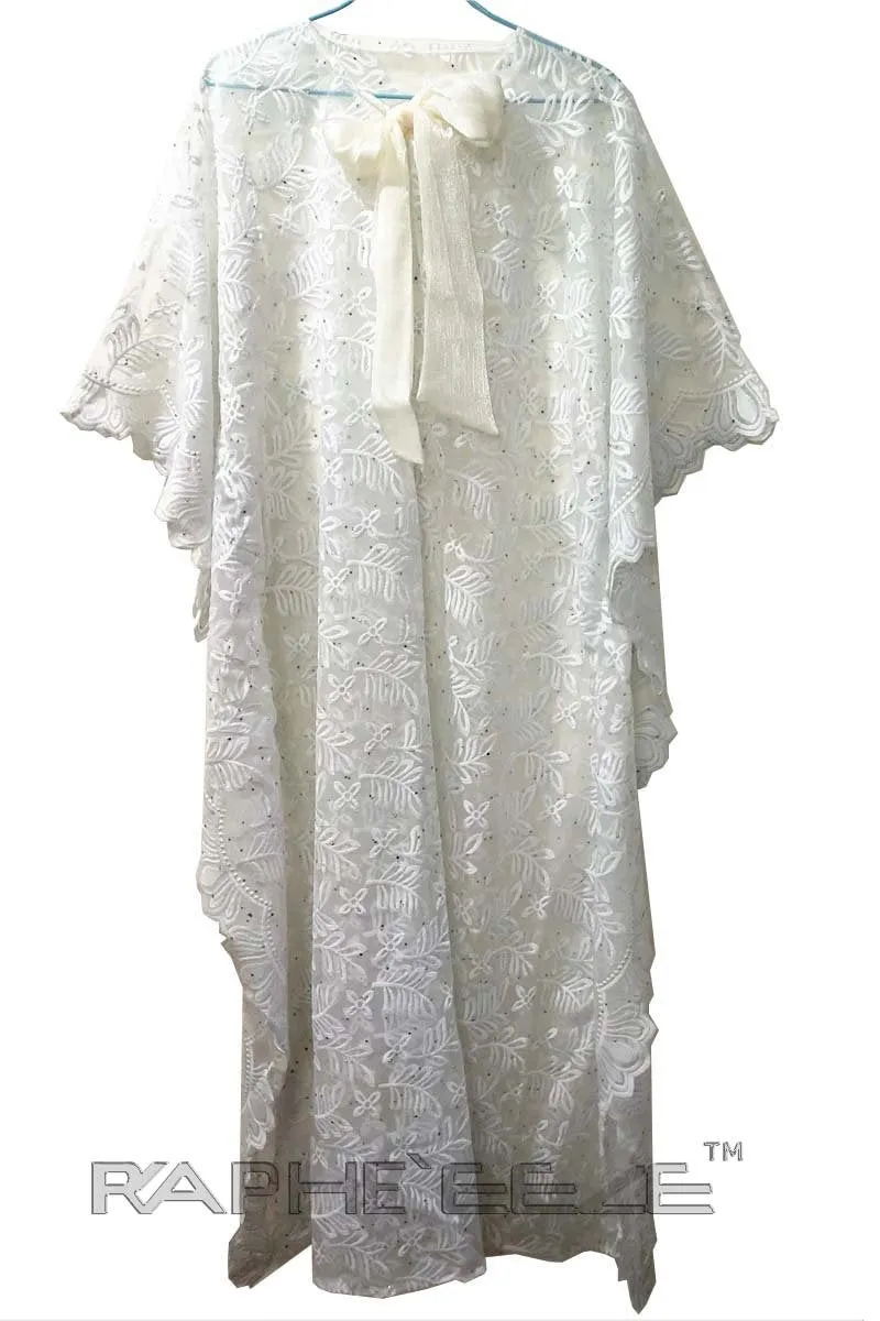 Rich White Cotton Lace Maxi Caftan