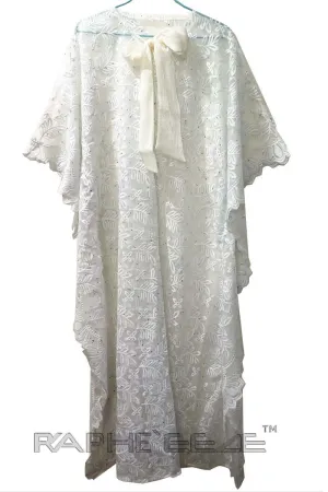 Rich White Cotton Lace Maxi Caftan
