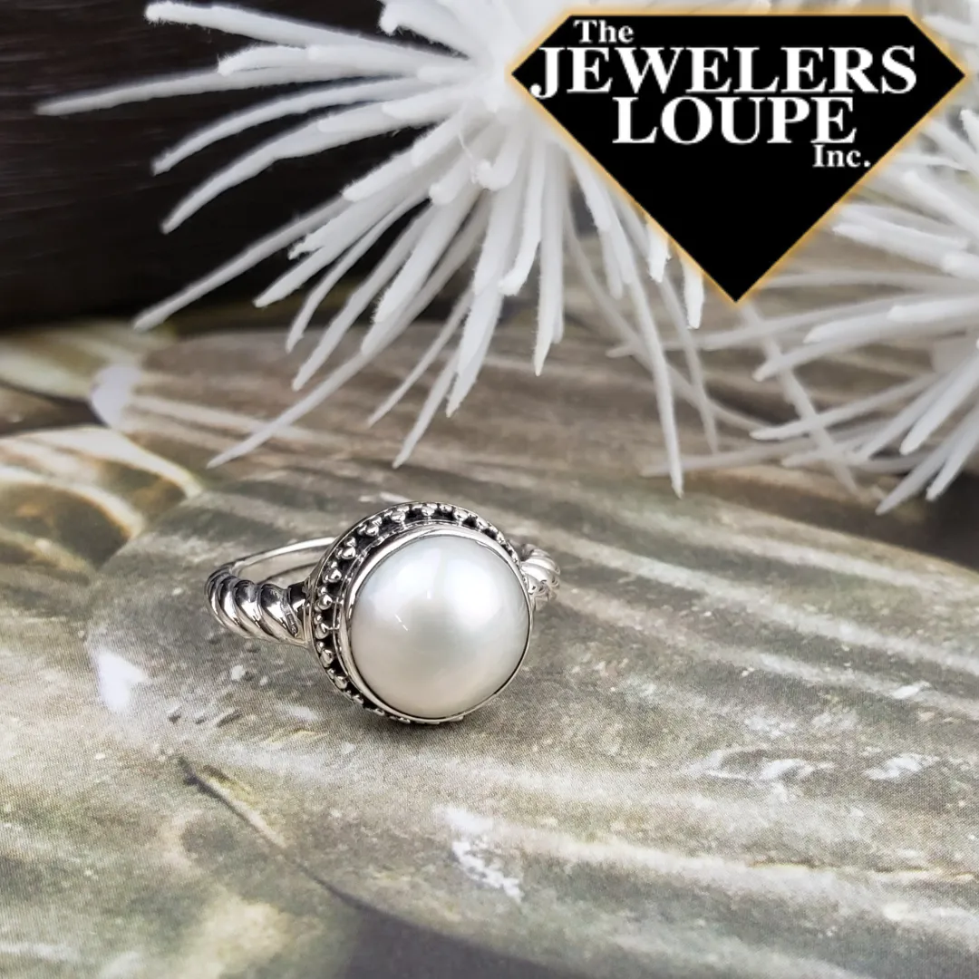 Samuel B. Sterling Silver White Mabe Pearl Ring, Size 7.5 (97469)