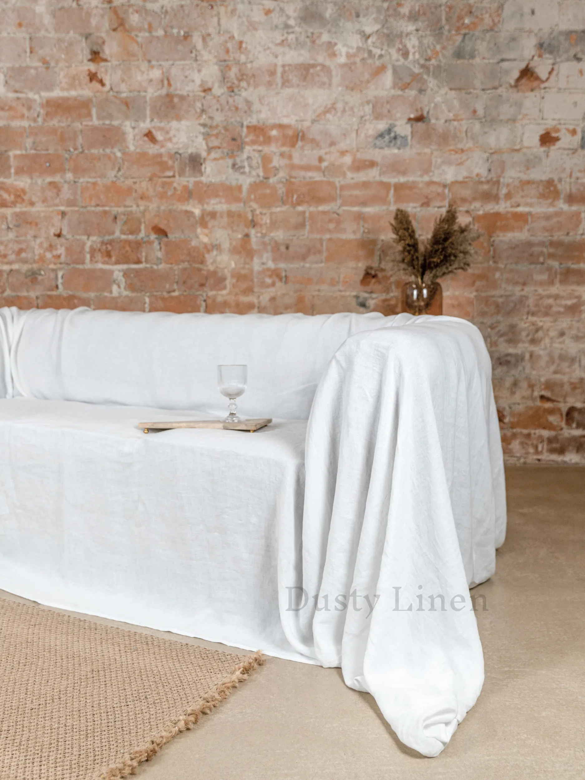 Seamless linen couch cover in White color (density 175 g/m2)