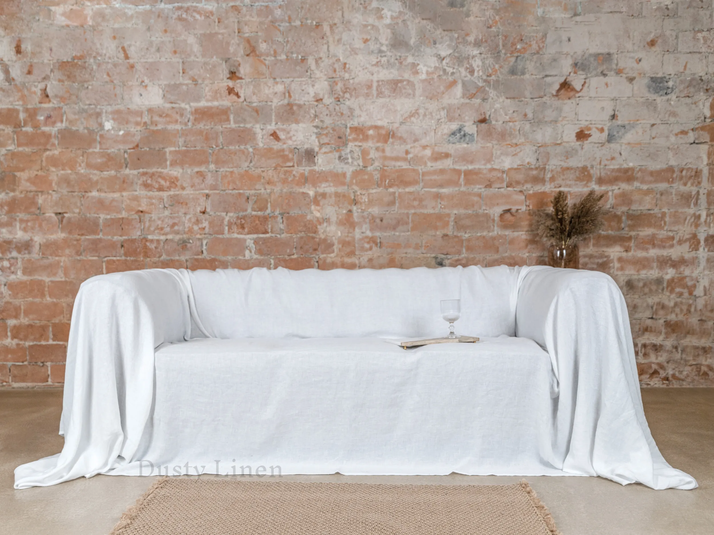 Seamless linen couch cover in White color (density 175 g/m2)